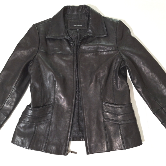 Jones New York Black Leather Stitch Detailed Coat - Picture 15 of 16
